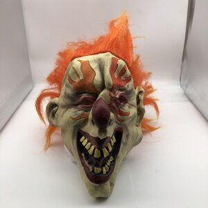 Creepy clown klown flames mask with orange hair Halloween costume